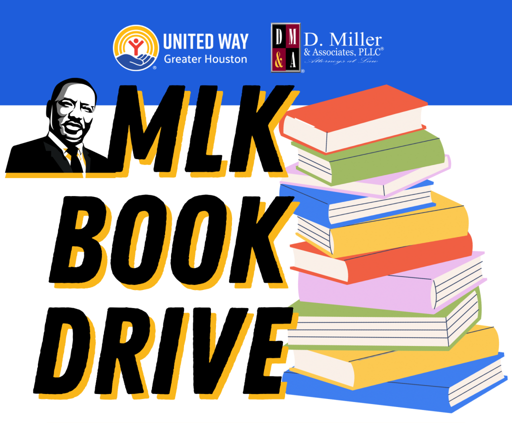 A promotional graphic for the MLK Book Drive
