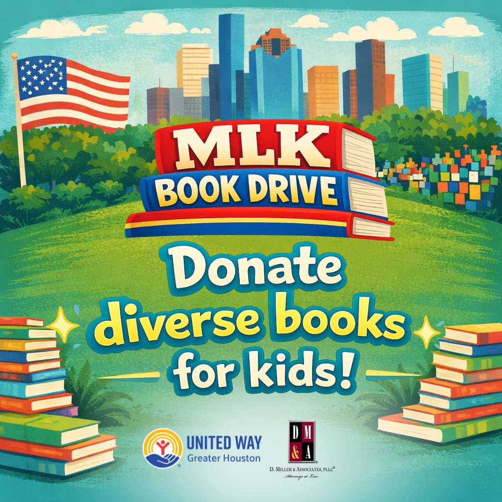 MLK Book Drive promotional graphic urging people to donate diverse books for kids